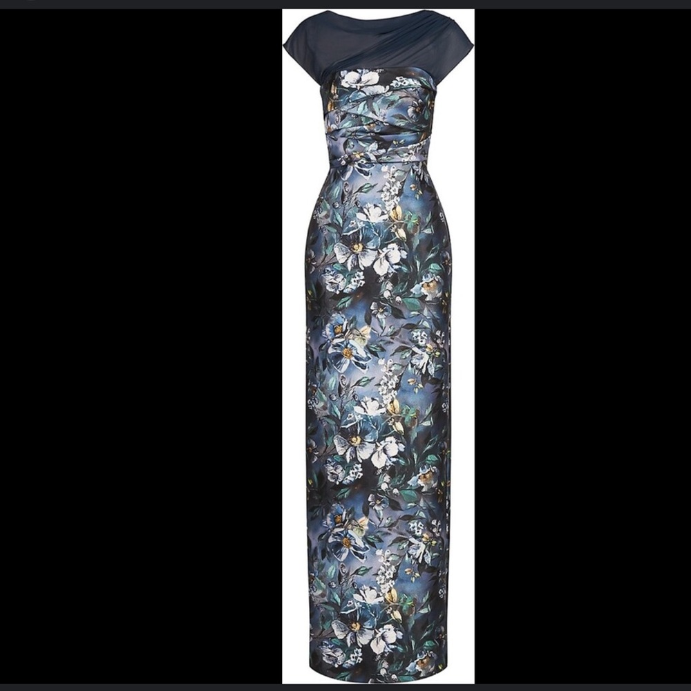 Blue Tones THEIA Mikado Column Gown NWT